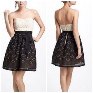 Anthropologie Meadow Rue Black Ivory/Cream Strapless Cocktail Dress Size 8